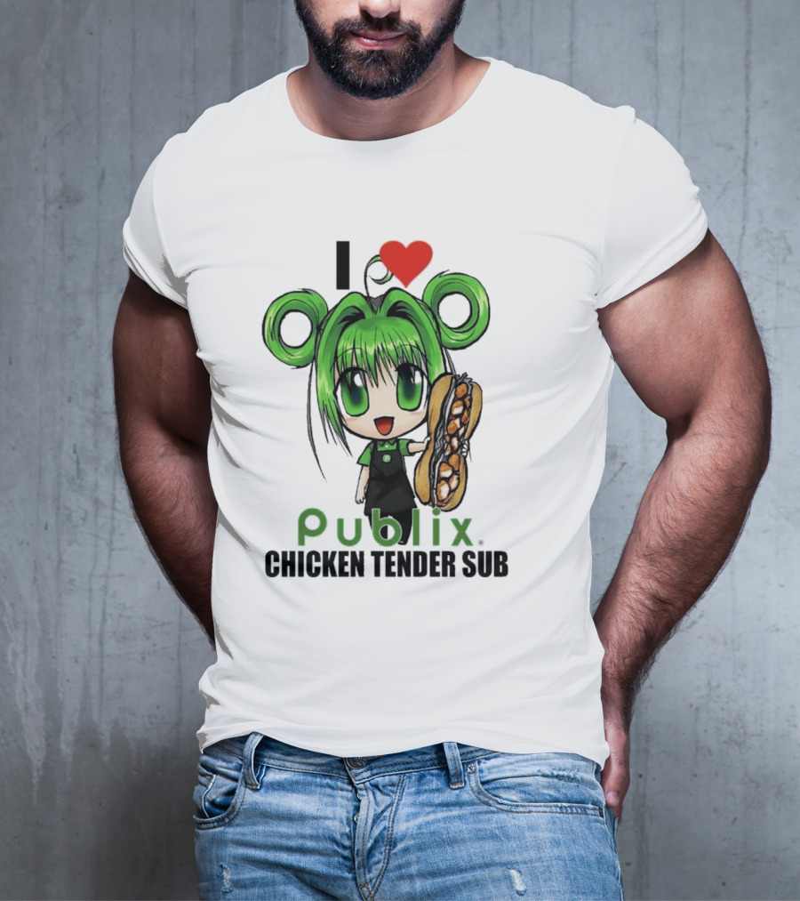 I Love Publix Chicken Tender Sub Anime Character With Green Hair And Big Sandwich T-Shirt