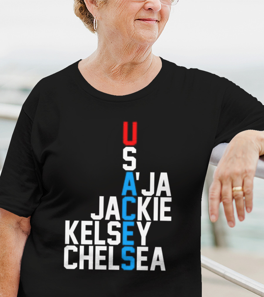 Usaces A’ja Jackie Kelsey Chelsea Team Names Vertical Arrangement T-Shirt