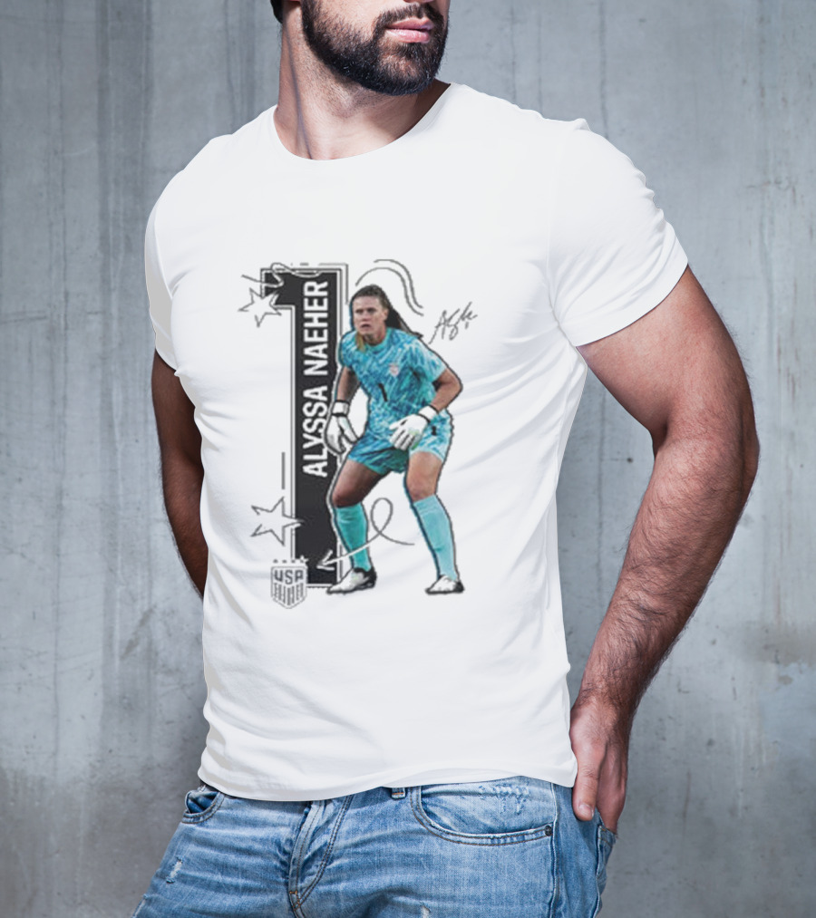 USWNT Alyssa Naeher Number One Star Keeper Signature T-Shirt