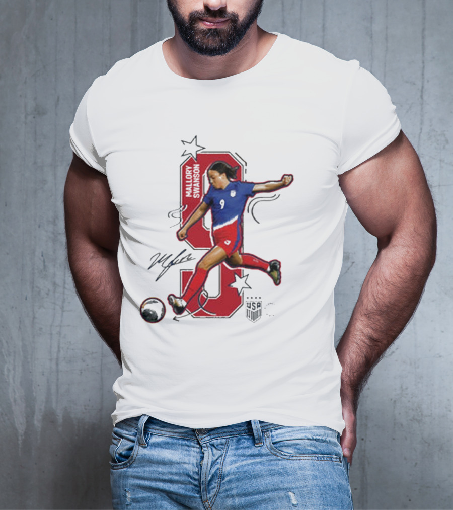 Mallory Swanson Number 9 USWNT Signature Red And Blue Player Action T-Shirt
