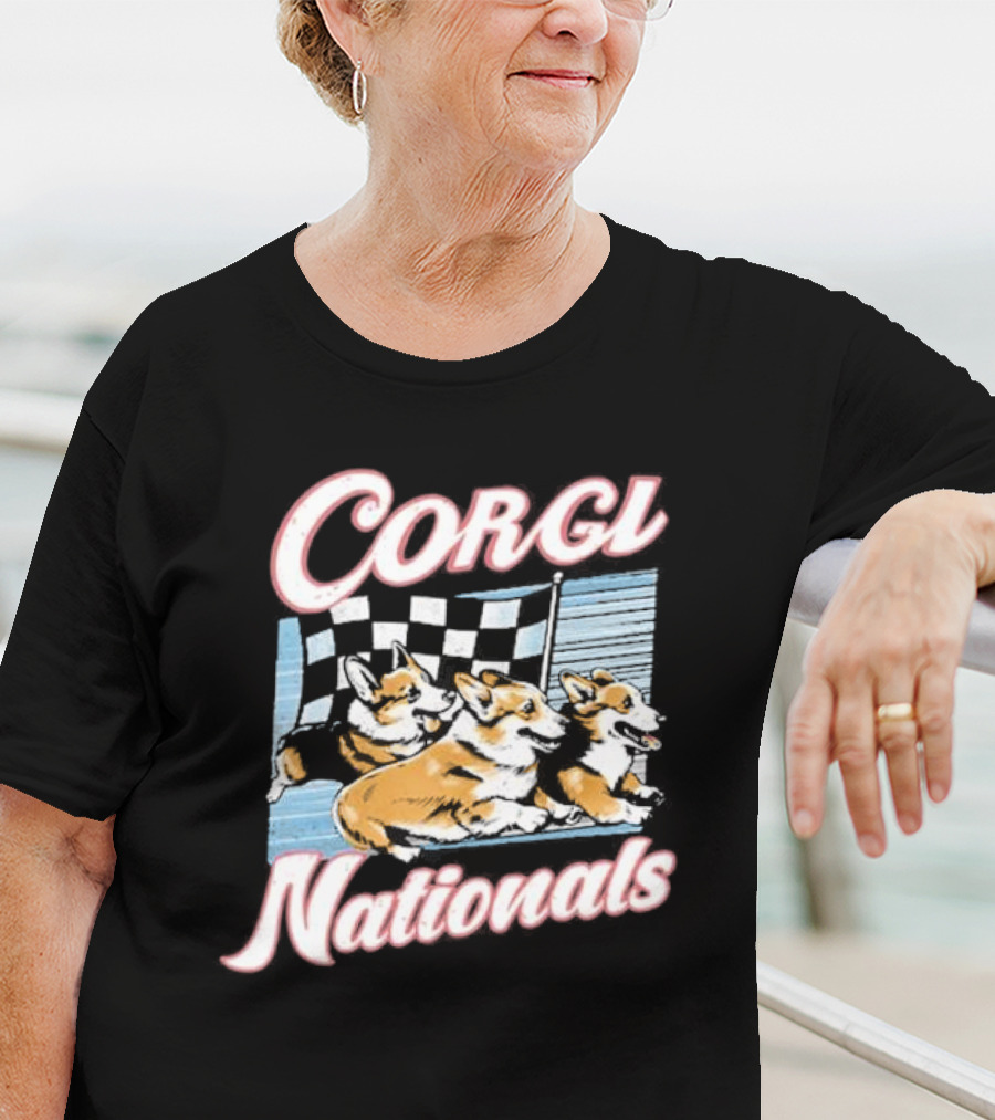 Corgi Nationals Racing Dogs With Checkered Flag T-Shirt