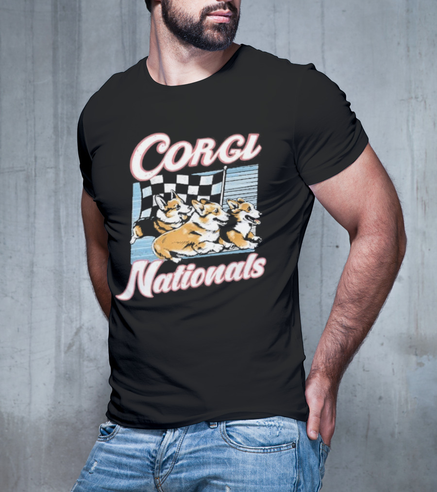 Corgi Nationals Racing Dogs With Checkered Flag T-Shirt