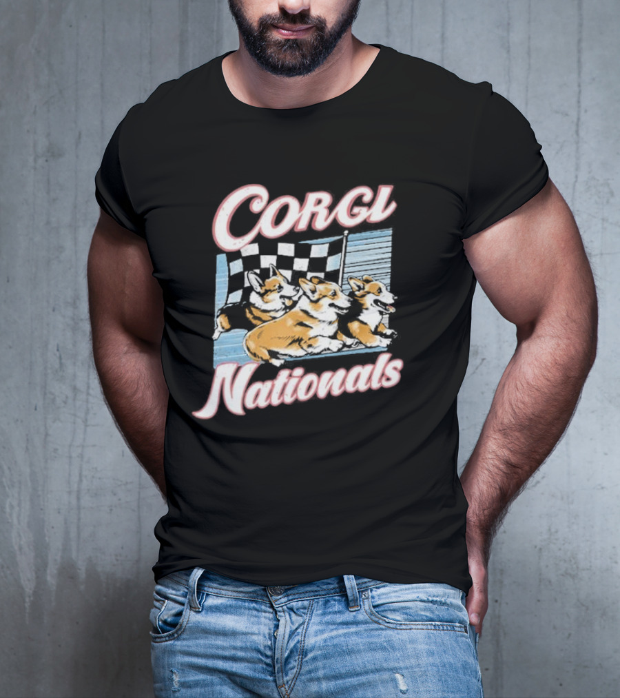 Corgi Nationals Racing Dogs With Checkered Flag T-Shirt