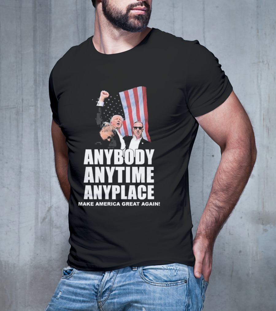 Anybody Anytime Anyplace Make America Great Again Flag And Figures T-Shirt