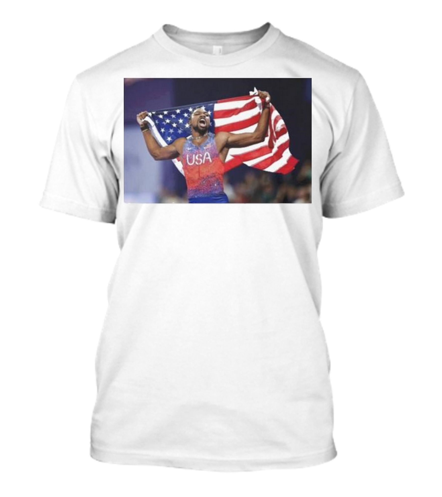 USA Track Champion Noah Lyles Celebrates 100M Victory Paris Olympics T-Shirt