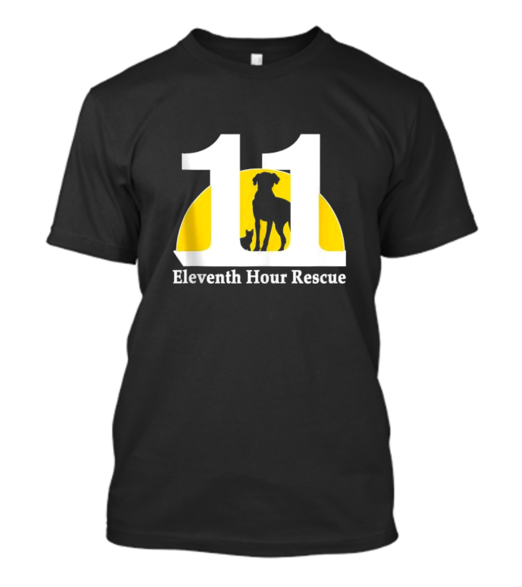 Eleventh Hour Rescue 11 Dog And Cat Silhouette In Yellow Circle T-Shirt
