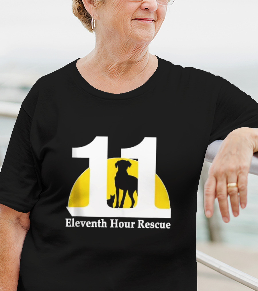 Eleventh Hour Rescue 11 Dog And Cat Silhouette In Yellow Circle T-Shirt