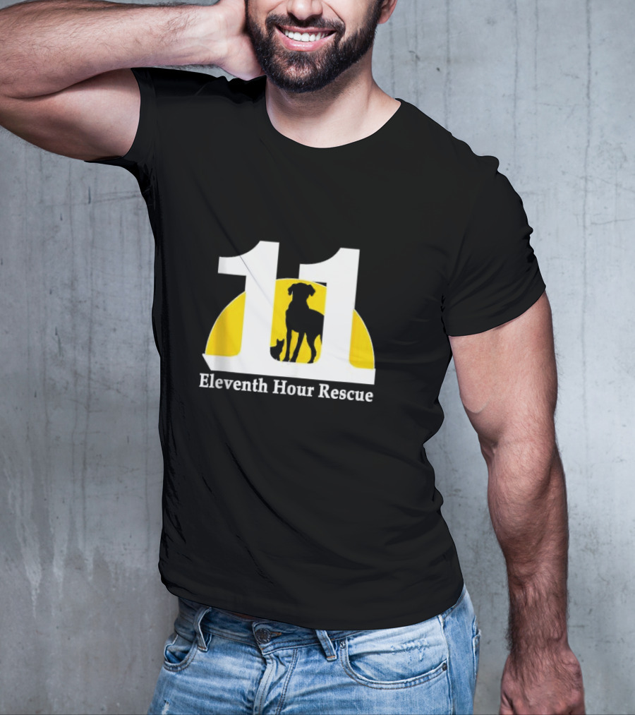 Eleventh Hour Rescue 11 Dog And Cat Silhouette In Yellow Circle T-Shirt