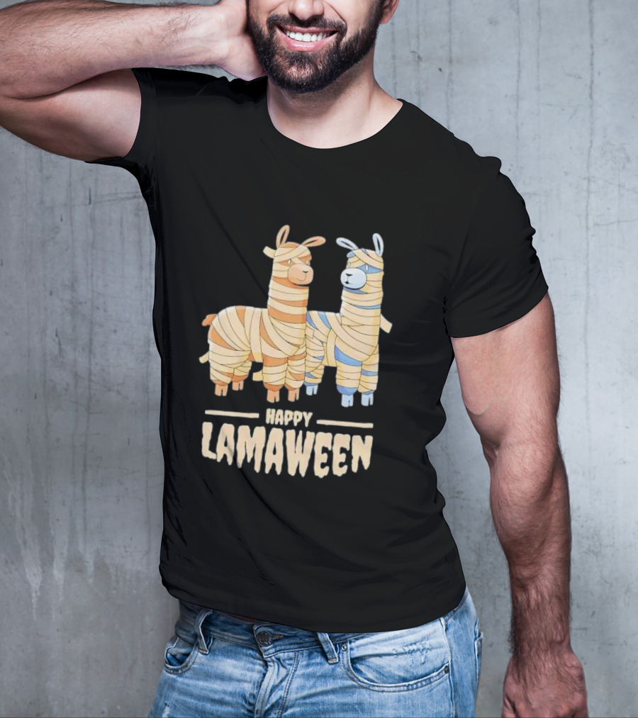 Happy Lamaween Funny Llama Halloween Mummies T-Shirt