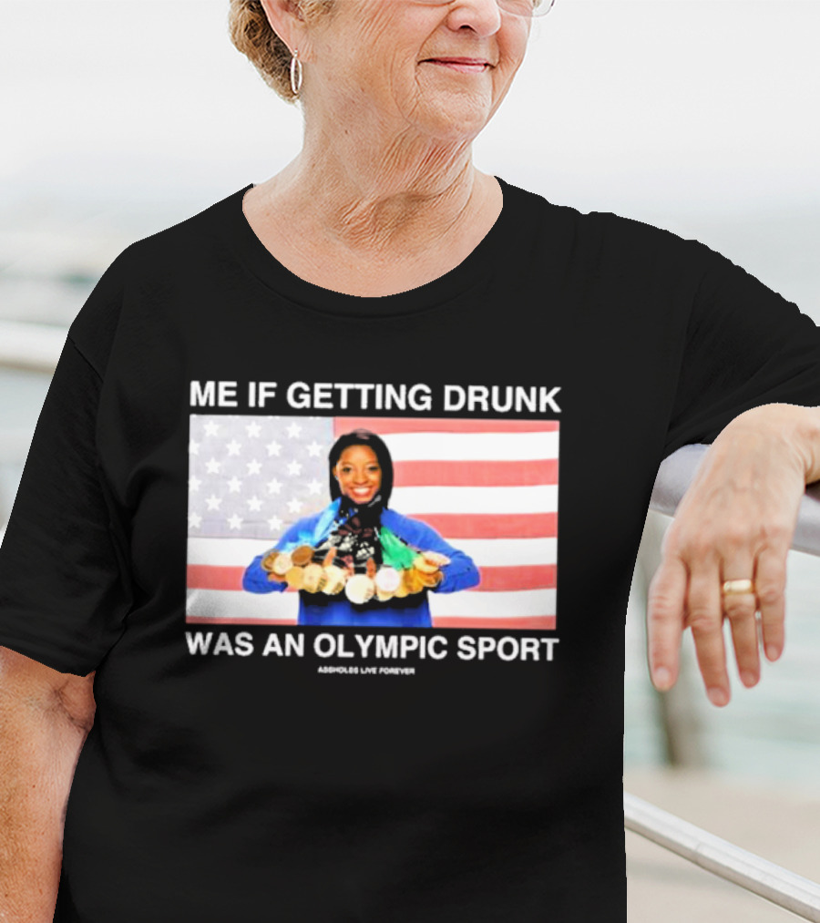 Me If Getting Drunk Was An Olympic Sport Medals American Flag Aesthetics T-Shirt