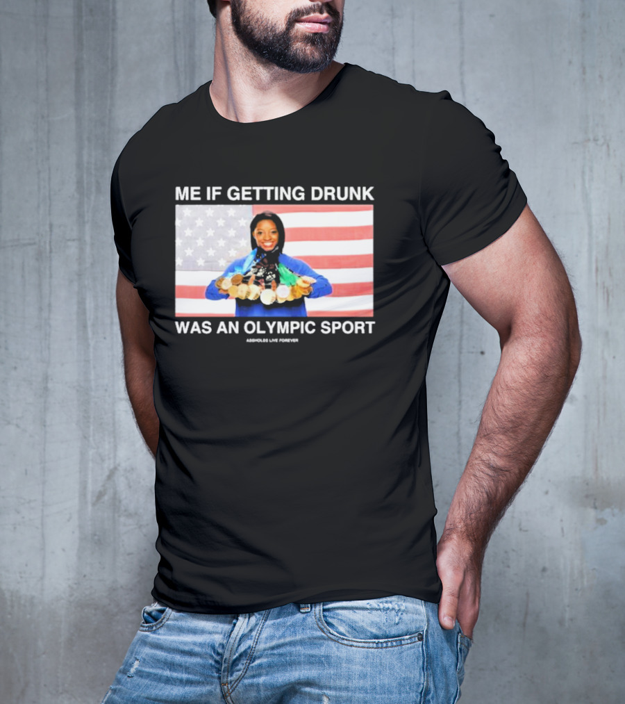 Me If Getting Drunk Was An Olympic Sport Medals American Flag Aesthetics T-Shirt