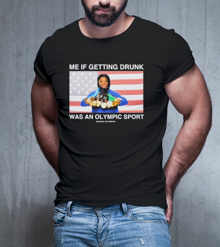 Me If Getting Drunk Was An Olympic Sport Medals American Flag Aesthetics T-Shirt