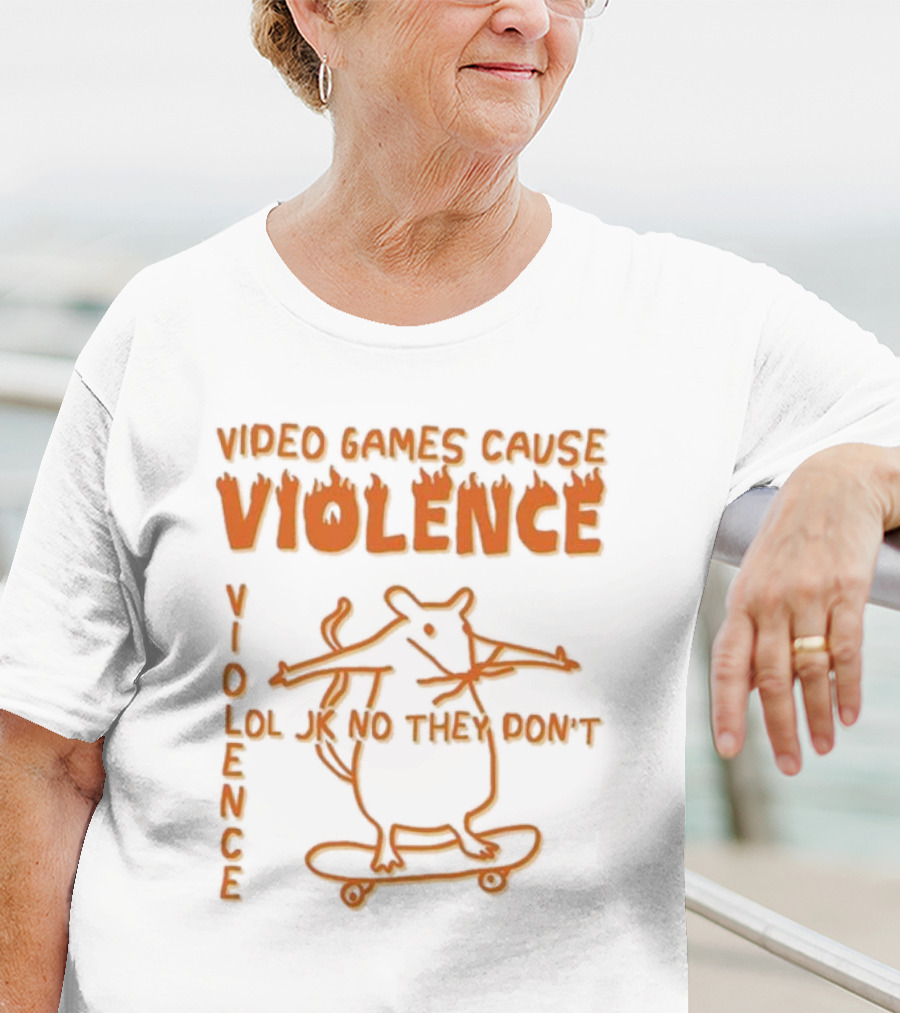 Video Games Cause Violence Violence Lol Jk No They Don’t Skateboarding Rat T-Shirt