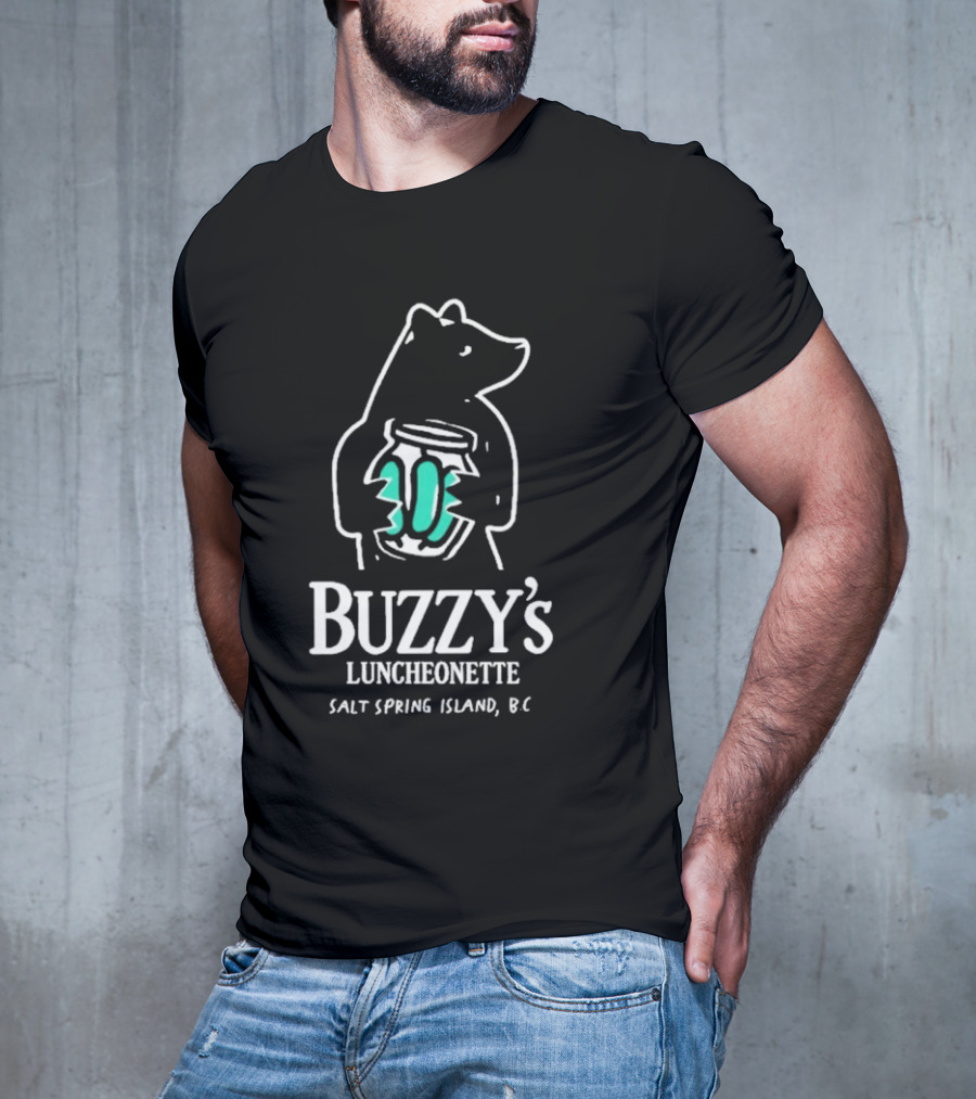 Buzzy’s Luncheonette Bear Holding Jar Salt Spring Island BC T-Shirt