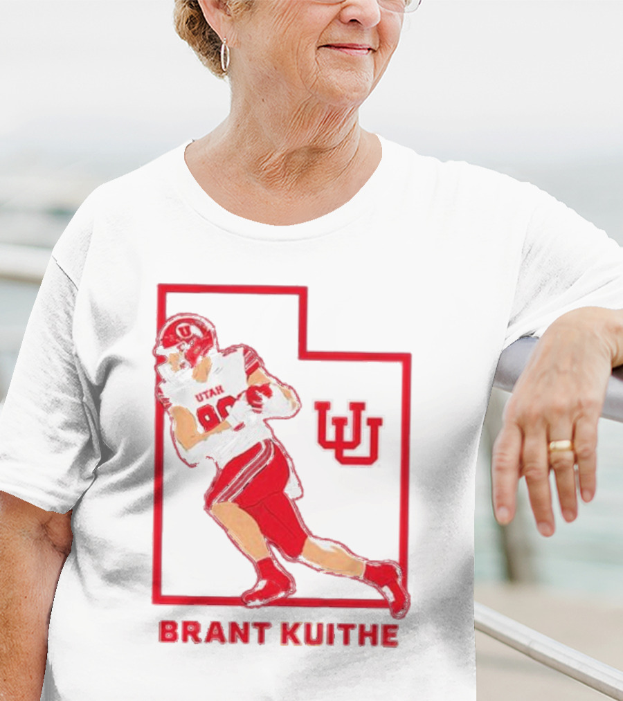 Utah Football Brant Kuithe 80 Red Uniform State Outline UU T-Shirt