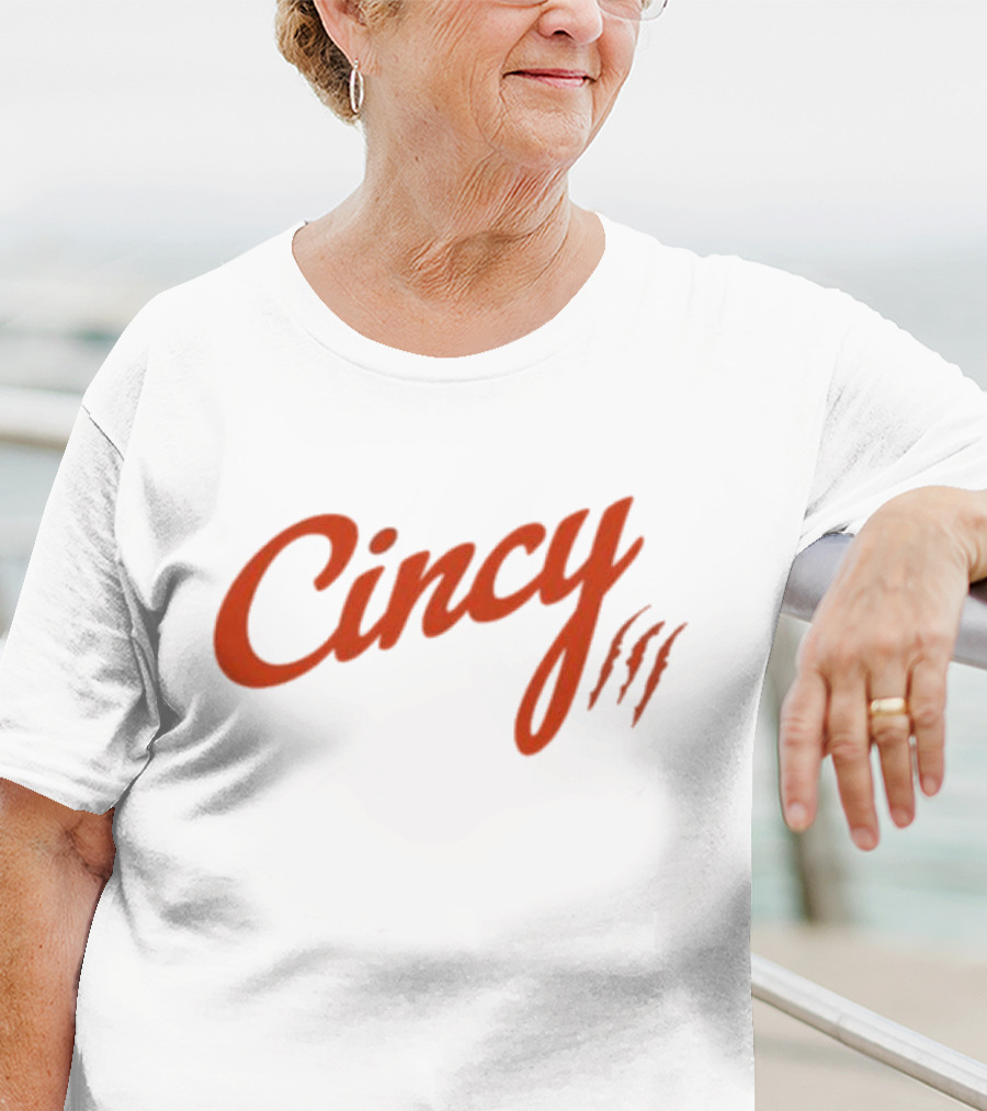Cincy Script With Orange Claw Marks T-Shirt