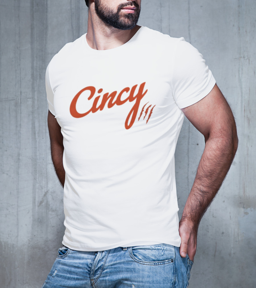 Cincy Script With Orange Claw Marks T-Shirt