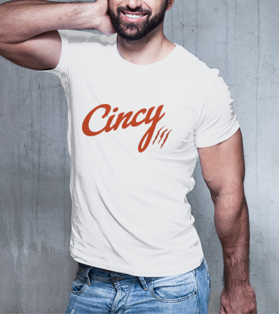 Cincy Script With Orange Claw Marks T-Shirt