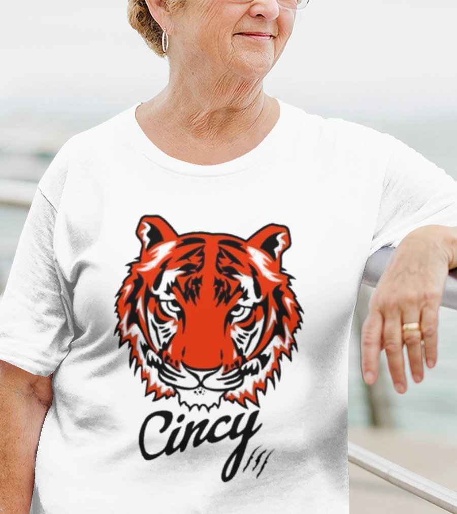 Cincy Tiger Head Bold Orange Black Face T-Shirt