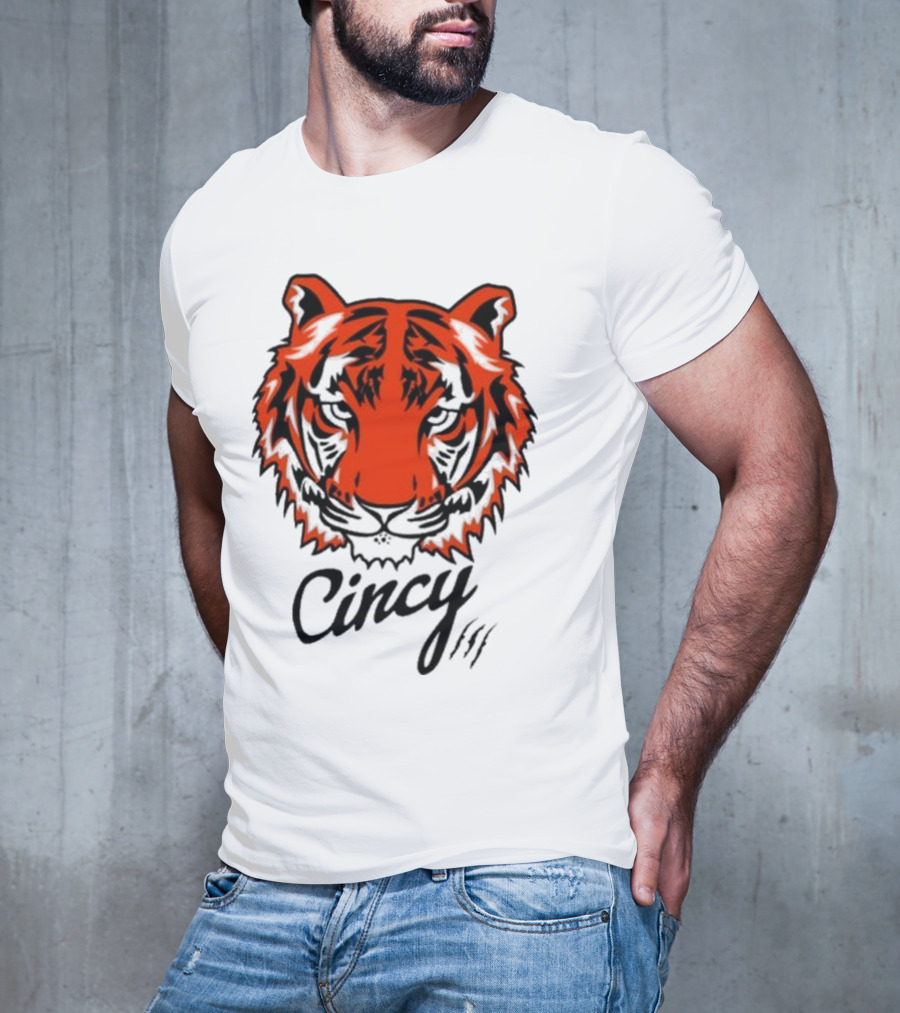 Cincy Tiger Head Bold Orange Black Face T-Shirt