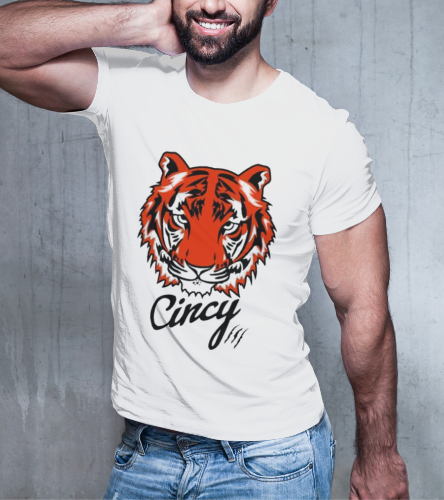 Cincy Tiger Head Bold Orange Black Face T-Shirt