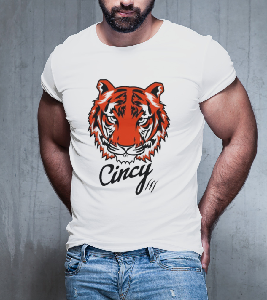 Cincy Tiger Head Bold Orange Black Face T-Shirt