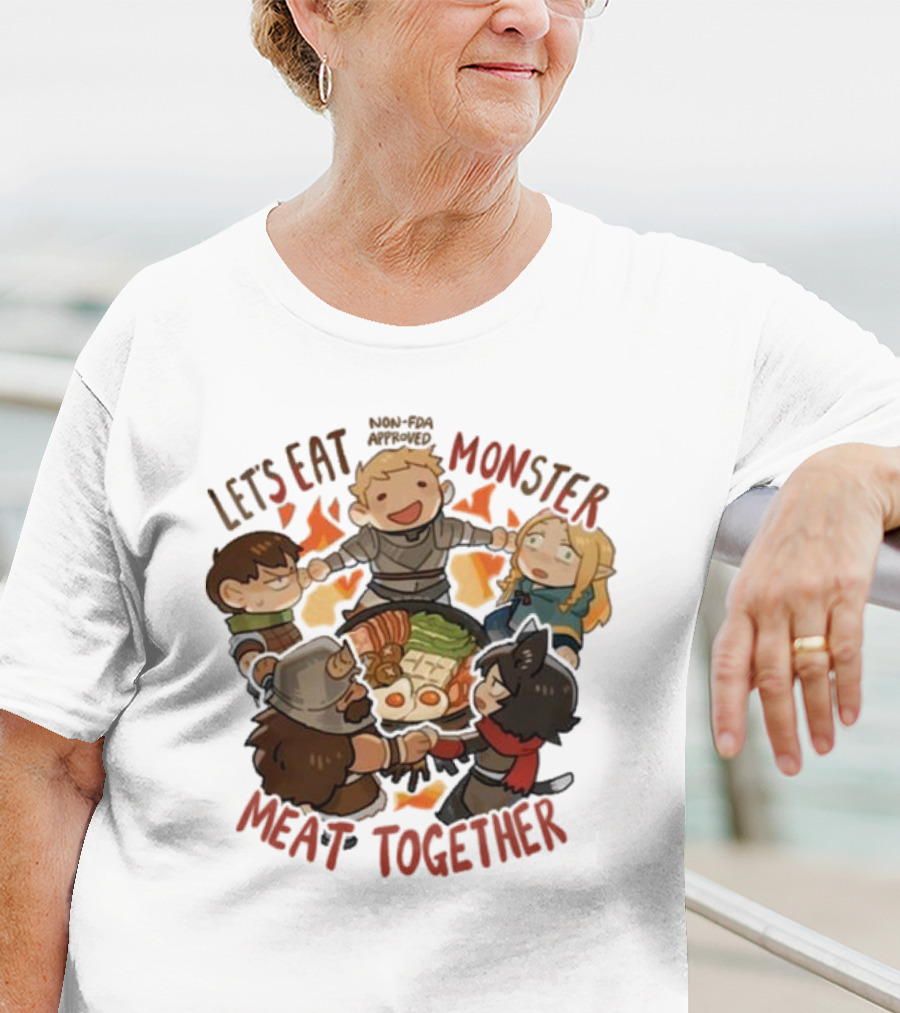 Let’s Eat Monster Meat Together Non-FDA Approved Dungeon Meshi Characters Enjoying Feast T-Shirt