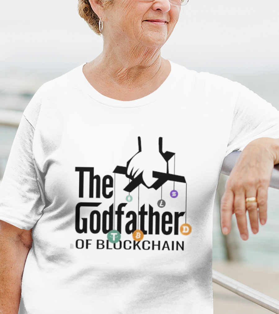 The Godfather Of Blockchain Puppeteer Design With Blockchain Symbols T-Shirt