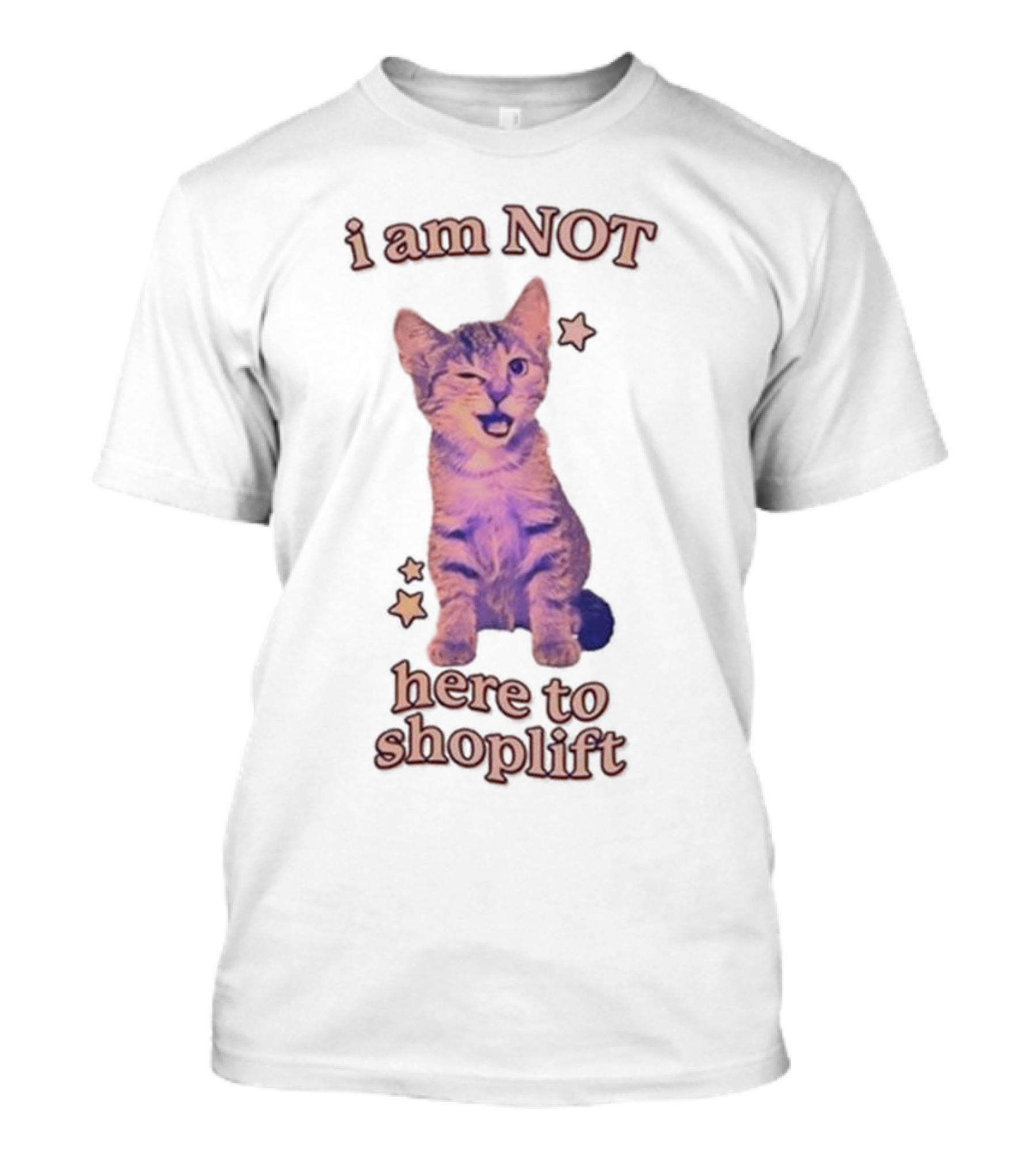 Gotfunny I Am Not Here To Shoplift Winking Cat With Stars T-Shirt