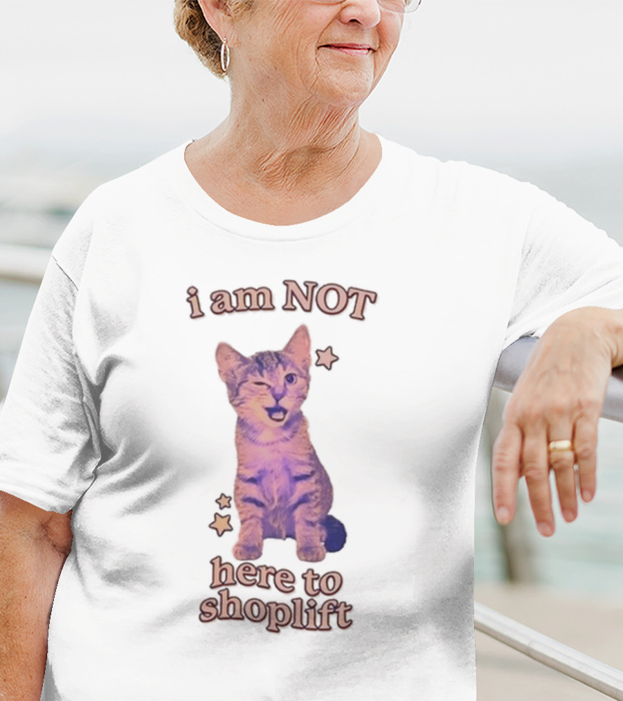 Gotfunny I Am Not Here To Shoplift Winking Cat With Stars T-Shirt