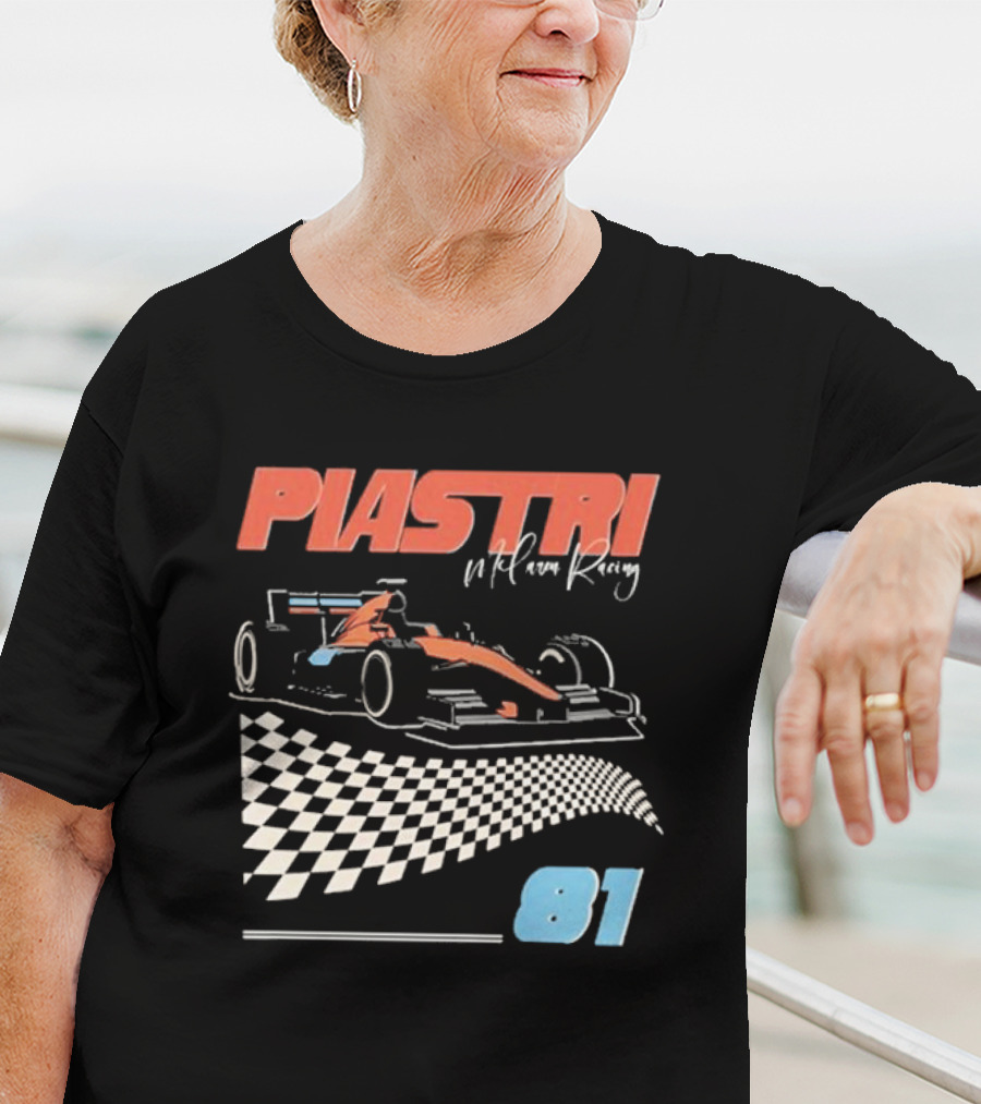 Piastri McLaren Racing Retro 81 Racing Car Checkerboard T-Shirt