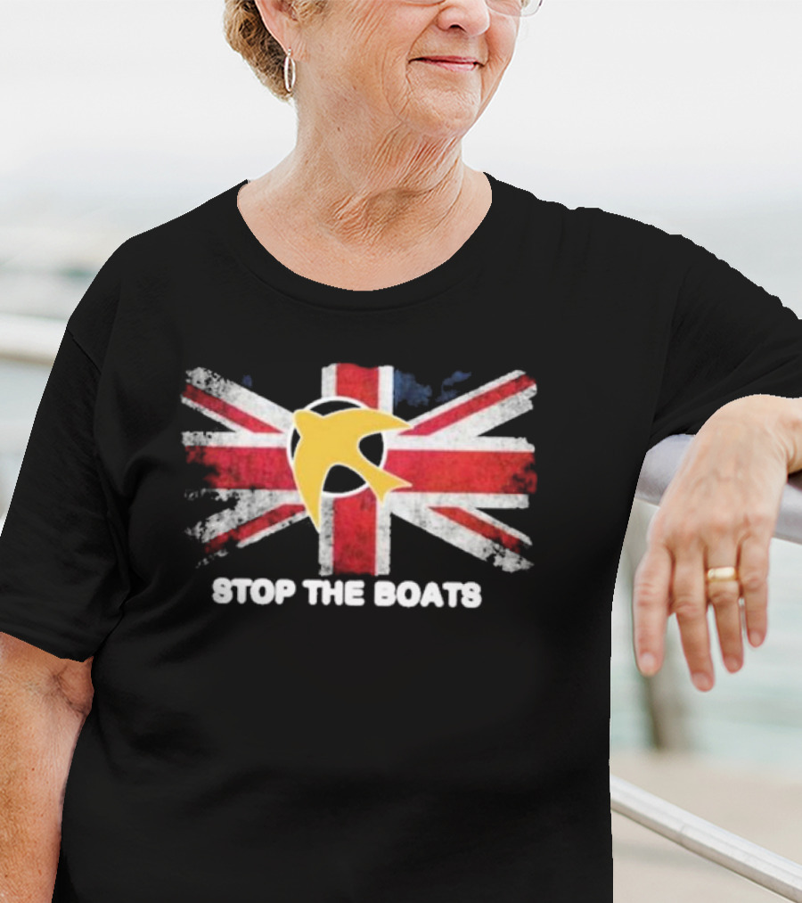 Stop The Boats Ash Smith Union Jack Bird T-Shirt