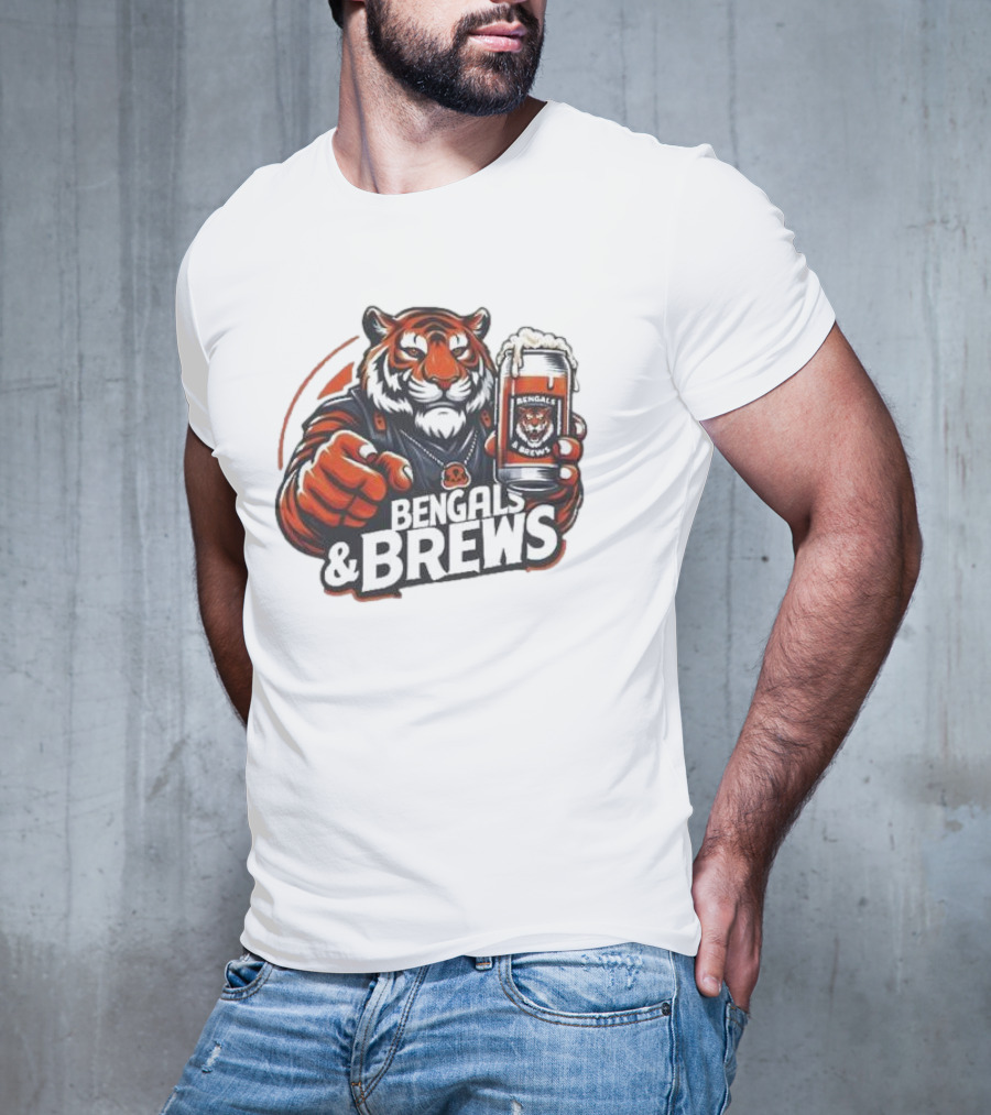 Bengals And Brews Tiger Beer Mug Football Fan T-Shirt