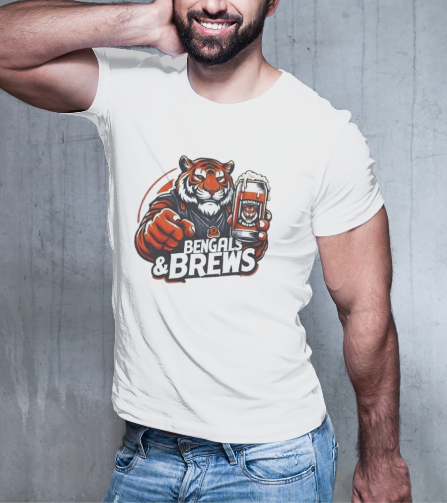 Bengals And Brews Tiger Beer Mug Football Fan T-Shirt