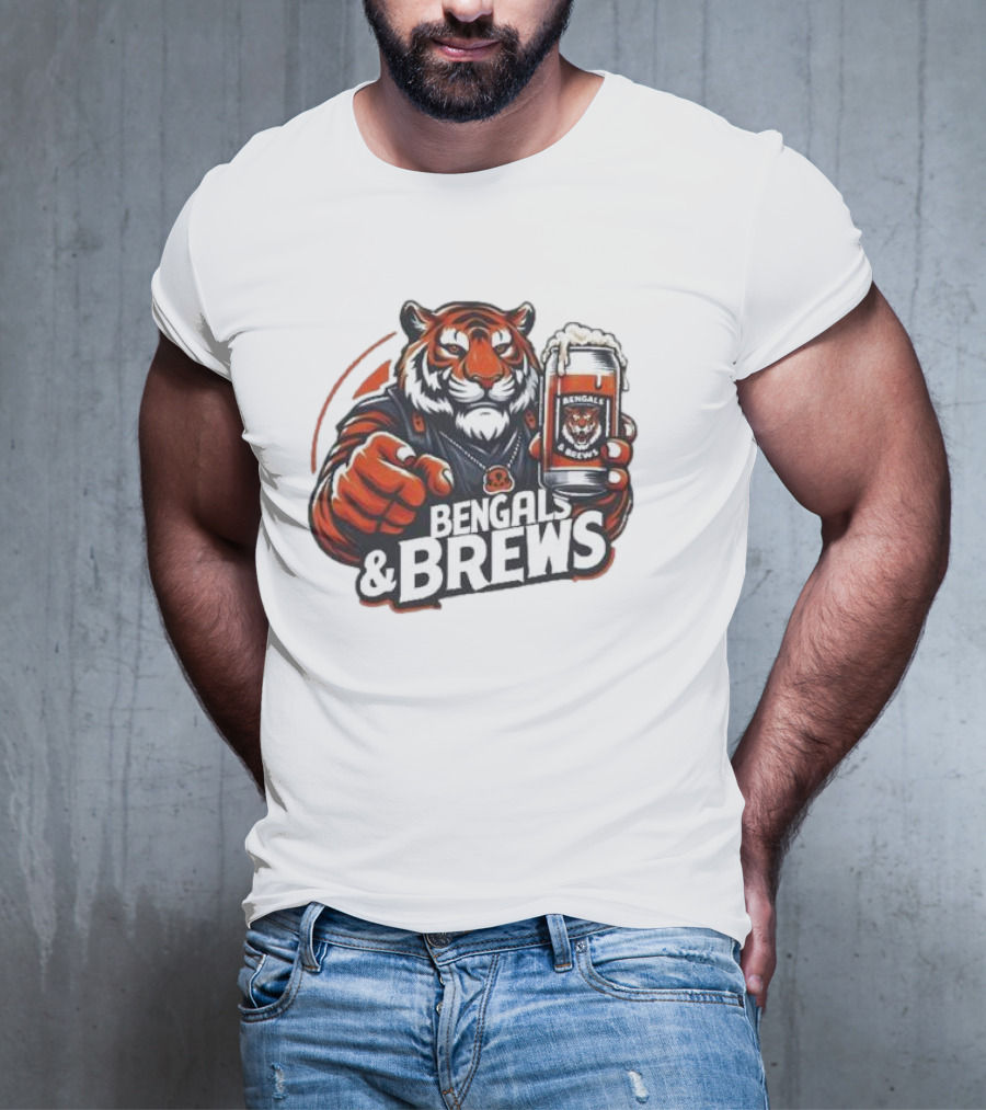 Bengals And Brews Tiger Beer Mug Football Fan T-Shirt