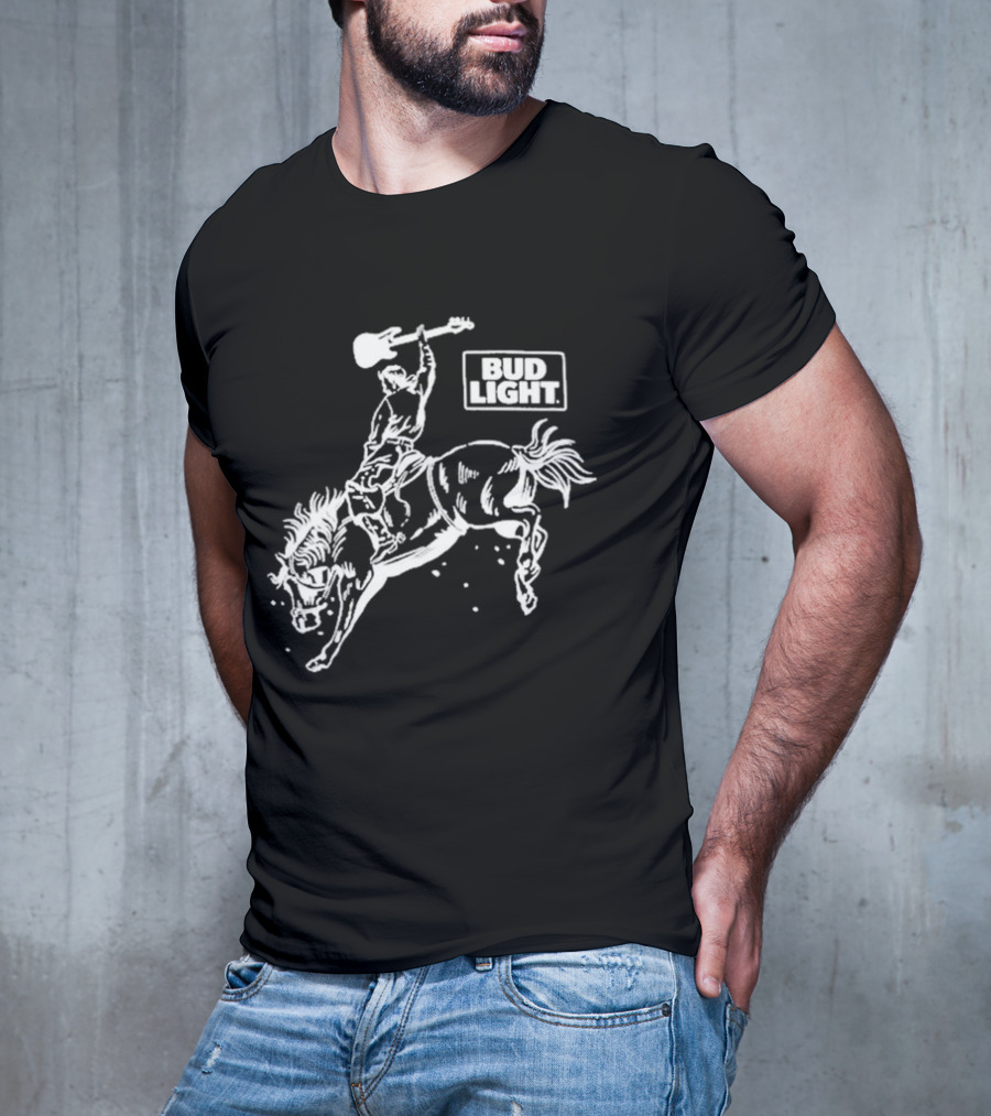 Bud Light Guitar Riding Rodeo Horse T-Shirt