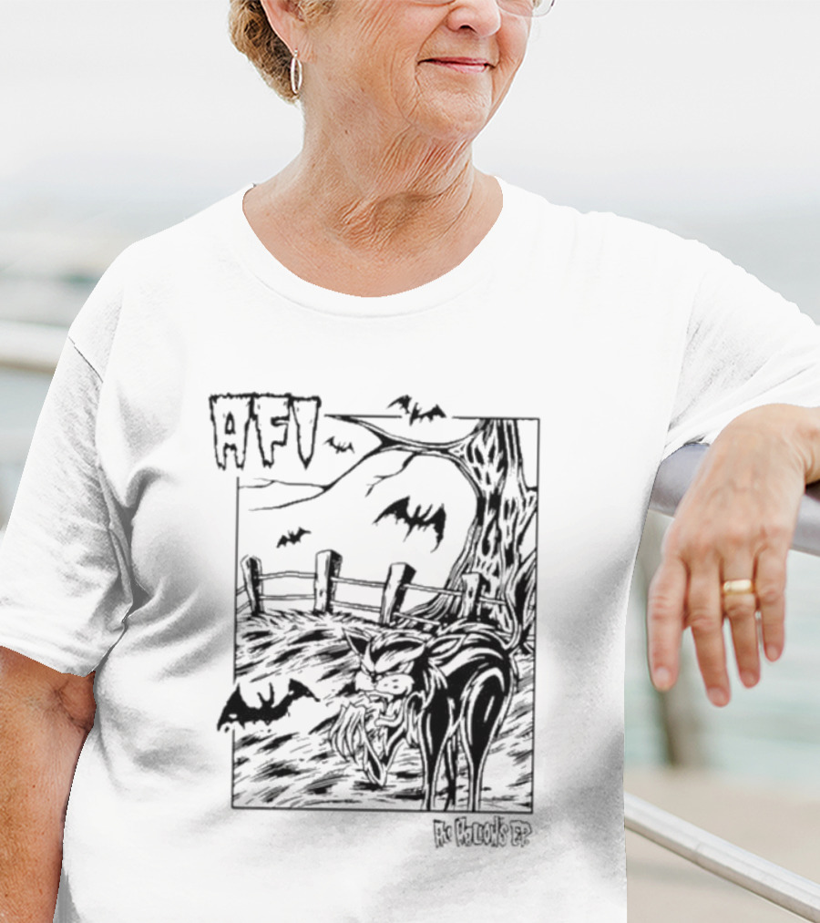 AFI All Hallows Black Cat And Bats In Spooky Landscape T-Shirt