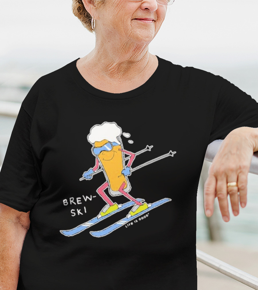 Brewski Life Is Good Skiing Beer Glass Character T-Shirt