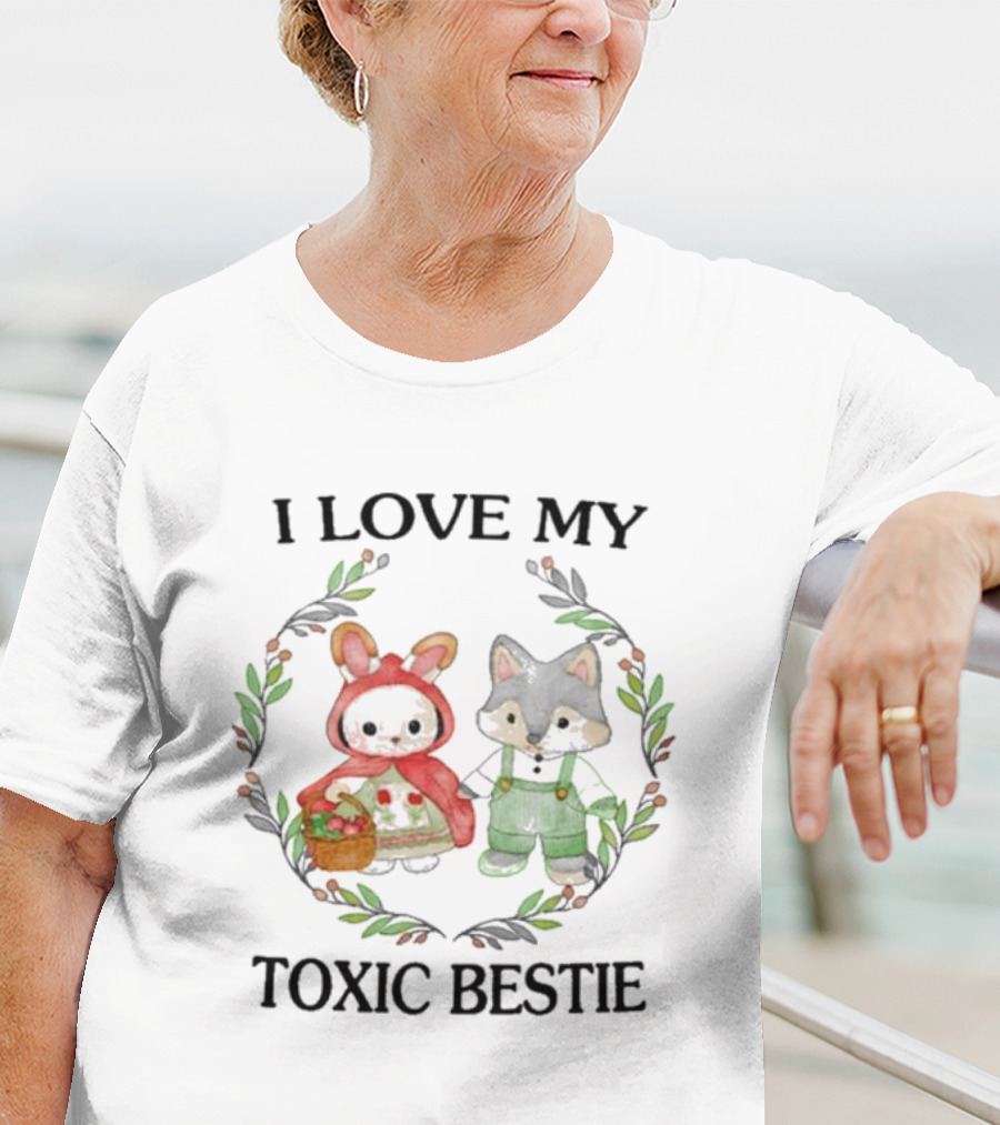 I Love My Toxic Bestie Cute Forest Friends In Hood And Overalls T-Shirt