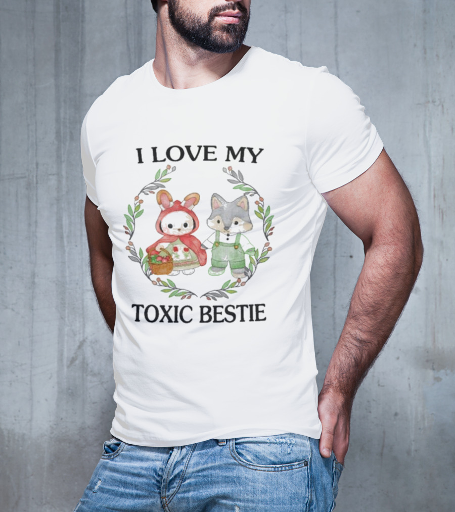 I Love My Toxic Bestie Cute Forest Friends In Hood And Overalls T-Shirt