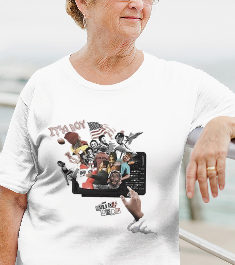 IT’S A BOY OUT OF ORDER Collage American Flag Football Icons T-Shirt