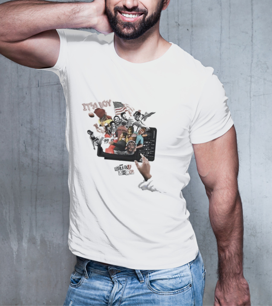 IT’S A BOY OUT OF ORDER Collage American Flag Football Icons T-Shirt
