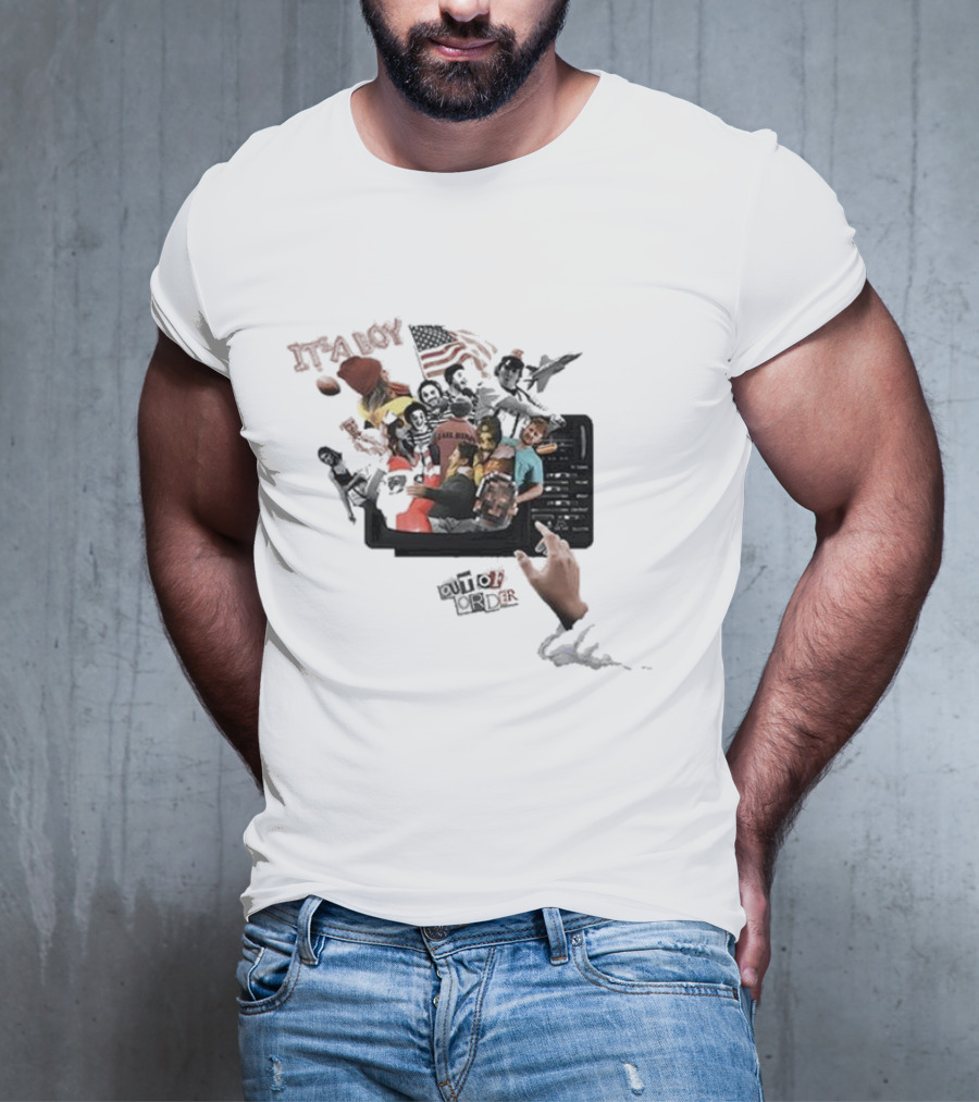 IT’S A BOY OUT OF ORDER Collage American Flag Football Icons T-Shirt