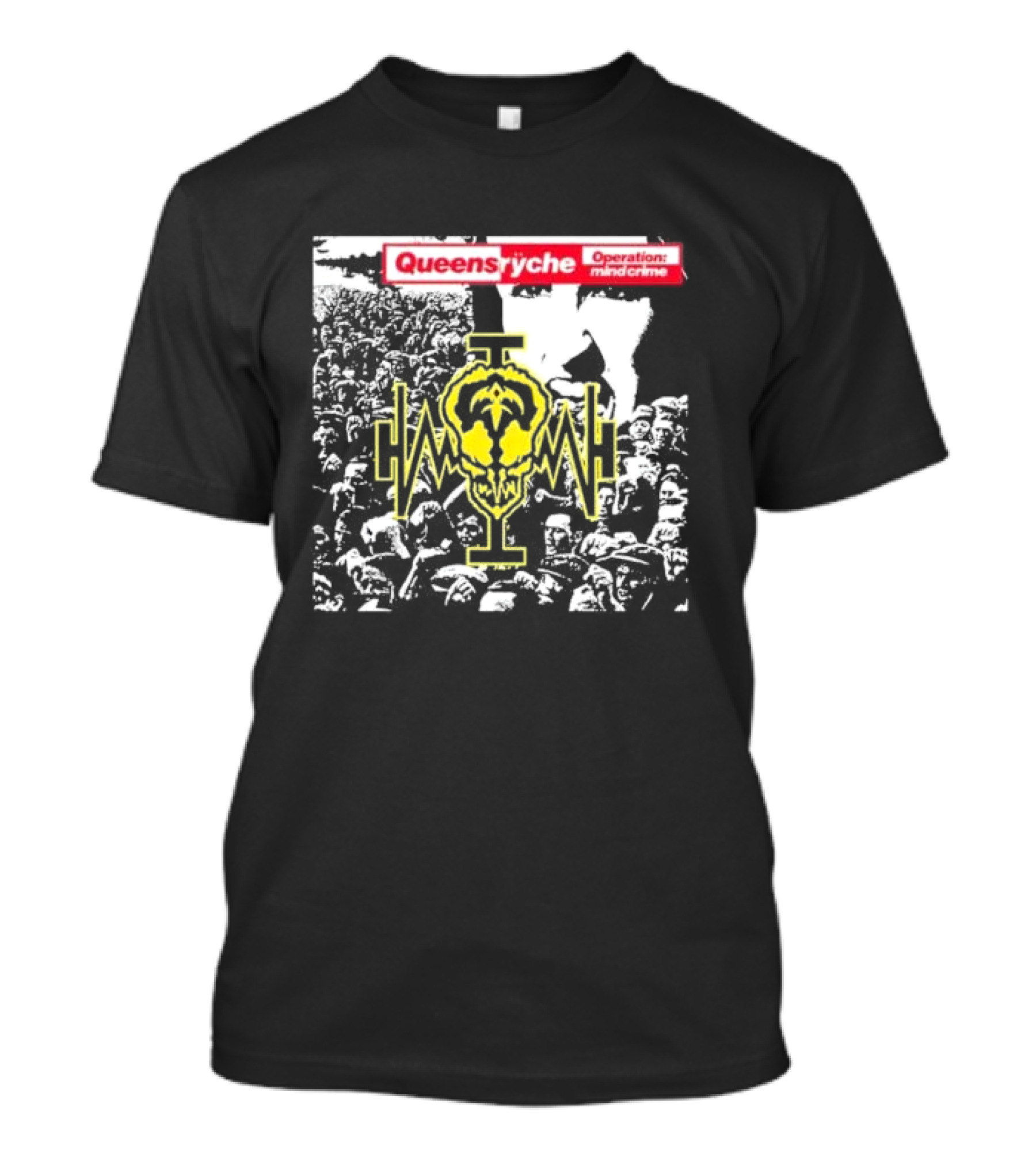 Queensryche Operation: Mindcrime Yellow Skull Symbol Over Crowd T-Shirt