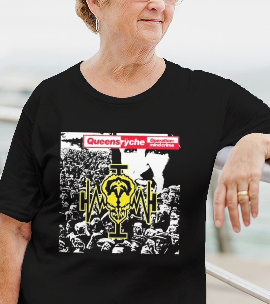 Queensryche Operation: Mindcrime Yellow Skull Symbol Over Crowd T-Shirt