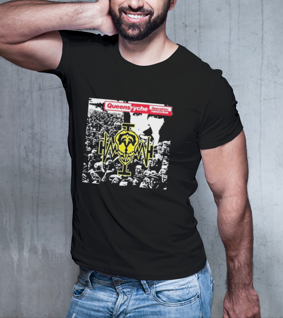 Queensryche Operation: Mindcrime Yellow Skull Symbol Over Crowd T-Shirt