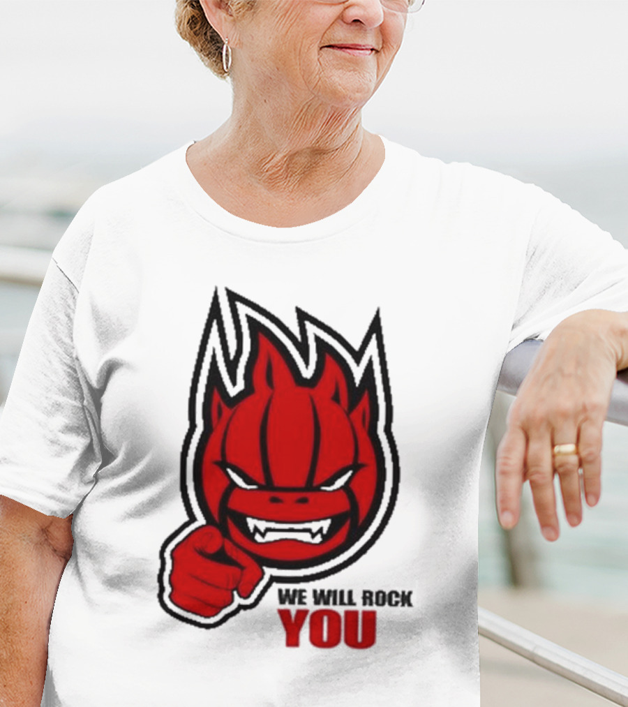 Sir Safety Perugia We Will Rock You Red Flame Character With Pointing Finger T-Shirt