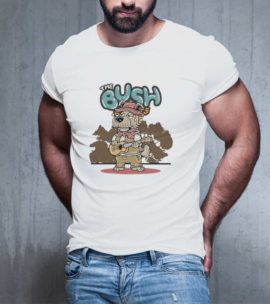 The Bush Bandits Kelpie Dog Wearing Cork Hat And Playing Guitar T-Shirt