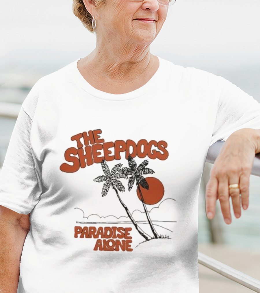 The Sheepdogs Paradise Alone Yellow Sunset Tropical Palms T-Shirt