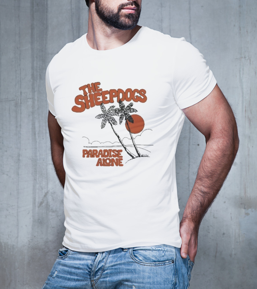 The Sheepdogs Paradise Alone Yellow Sunset Tropical Palms T-Shirt